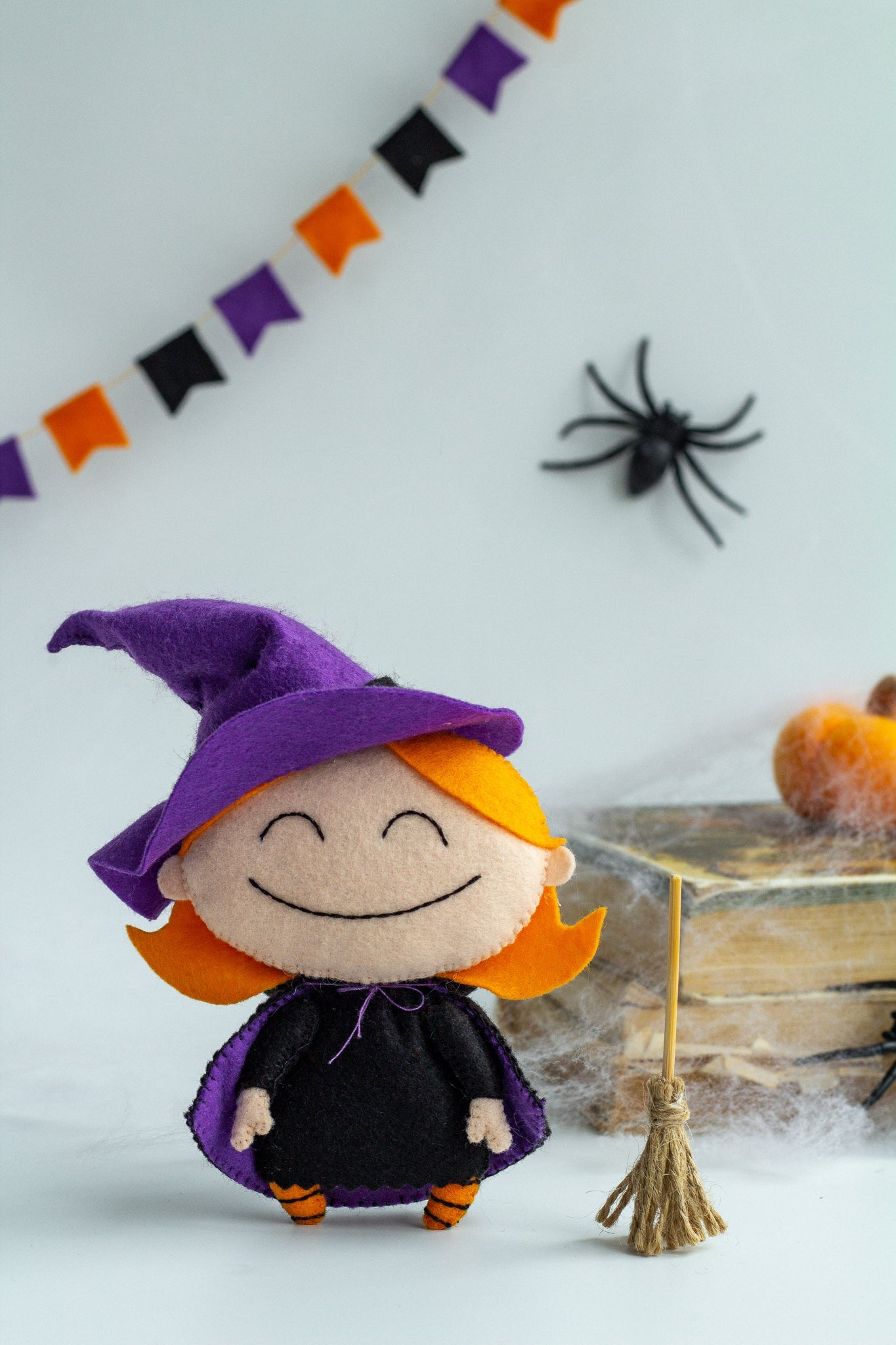 Felt Witch Ornament – Handmade Halloween Witch Doll with Broom - WoollyFox